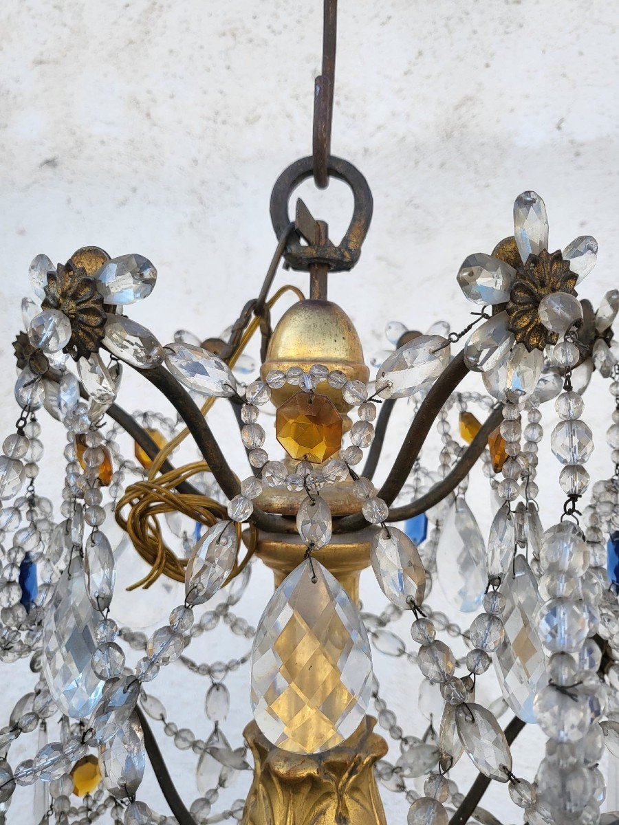 Lustre Génois En Bois Doré Et Cristal, Fin XVIIIème Début XIXème Siècle-photo-6