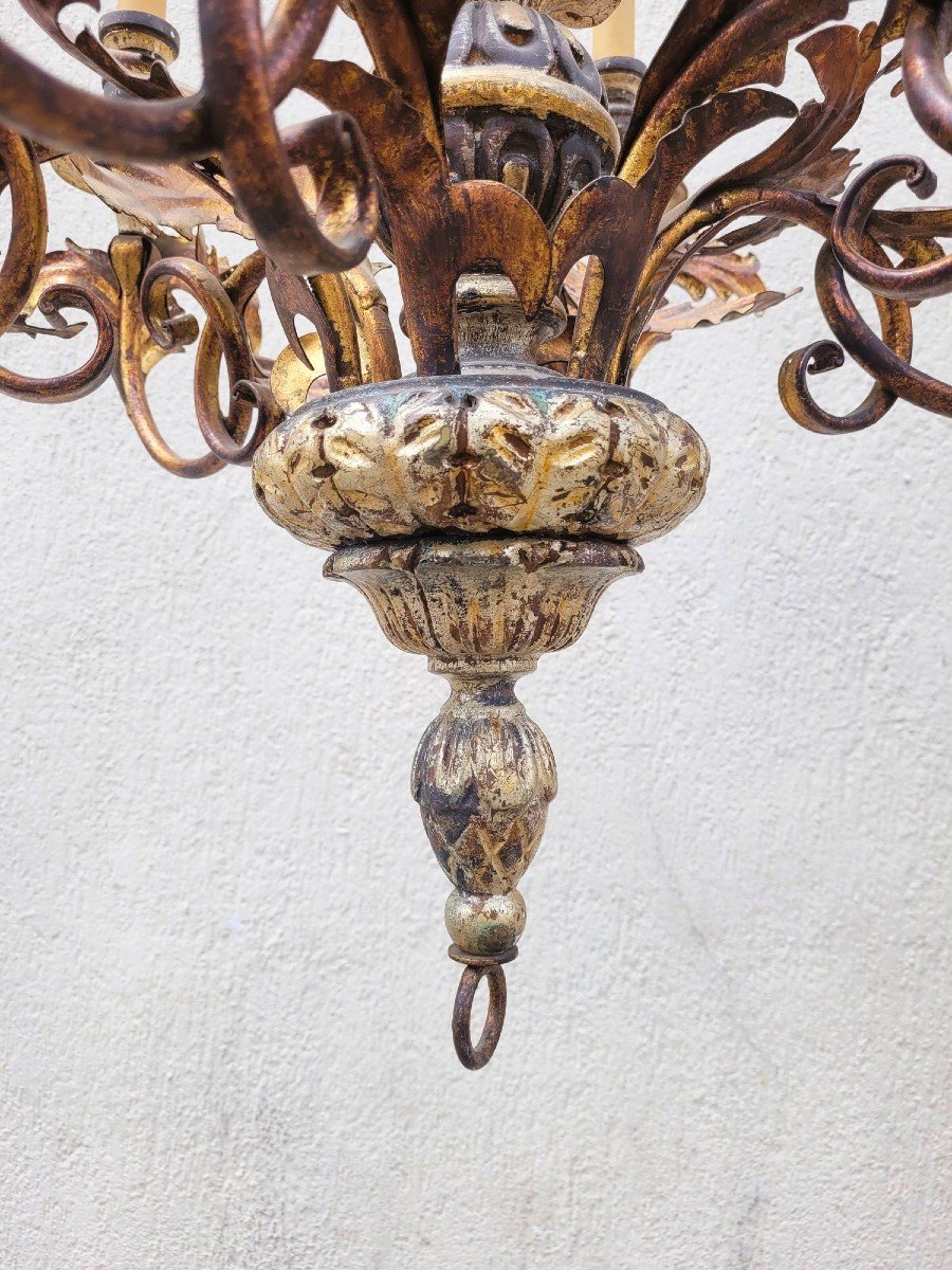 Pair Of Wood And Iron Chandeliers, Mid 20th Century-photo-3