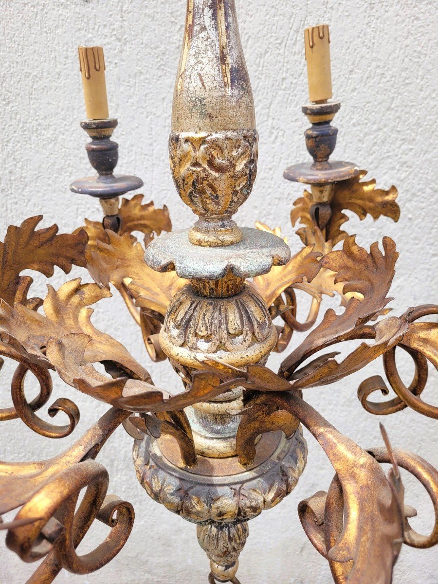 Pair Of Wood And Iron Chandeliers, Mid 20th Century-photo-7