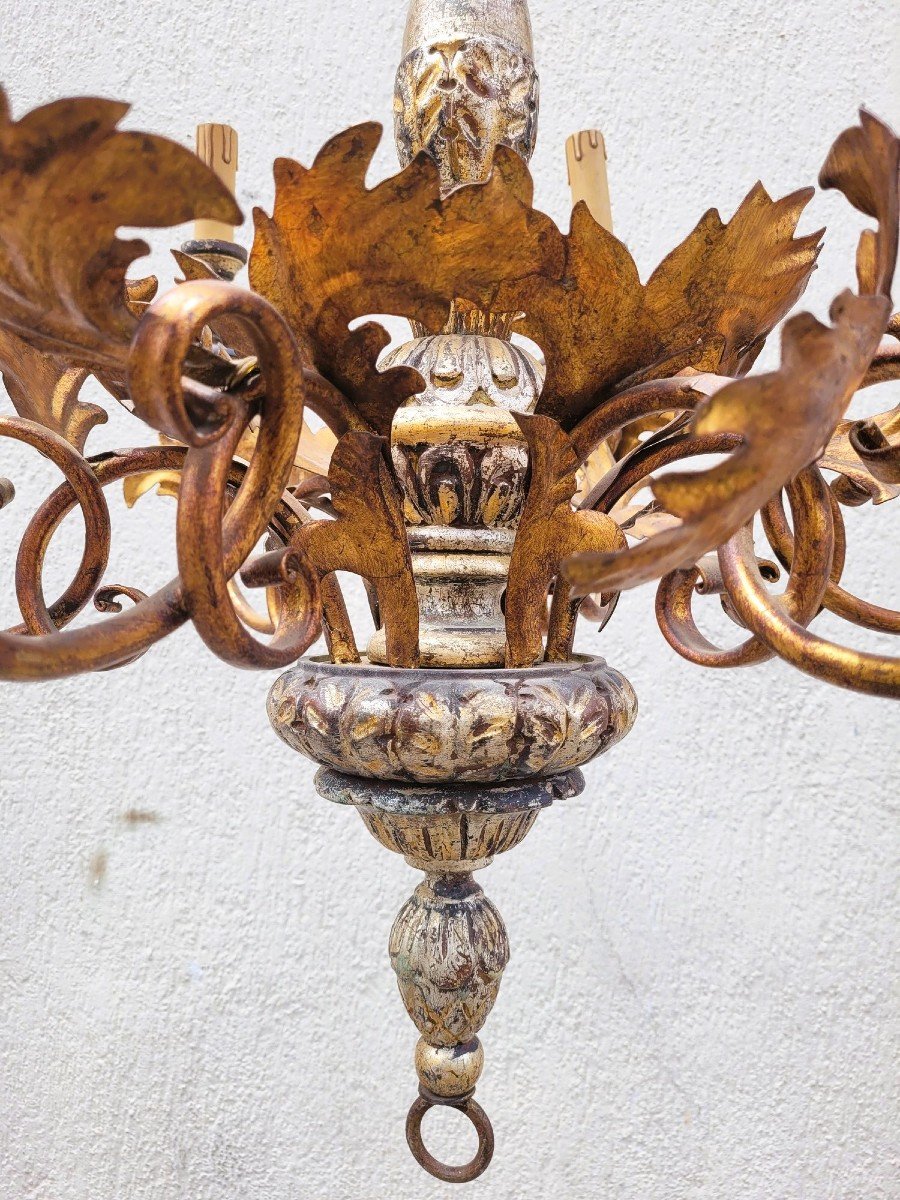 Pair Of Wood And Iron Chandeliers, Mid 20th Century-photo-8