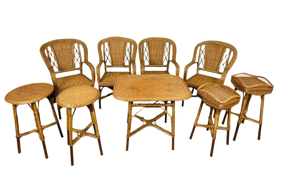 Mid 20th Century 9 Piece Rattan Living Room Set