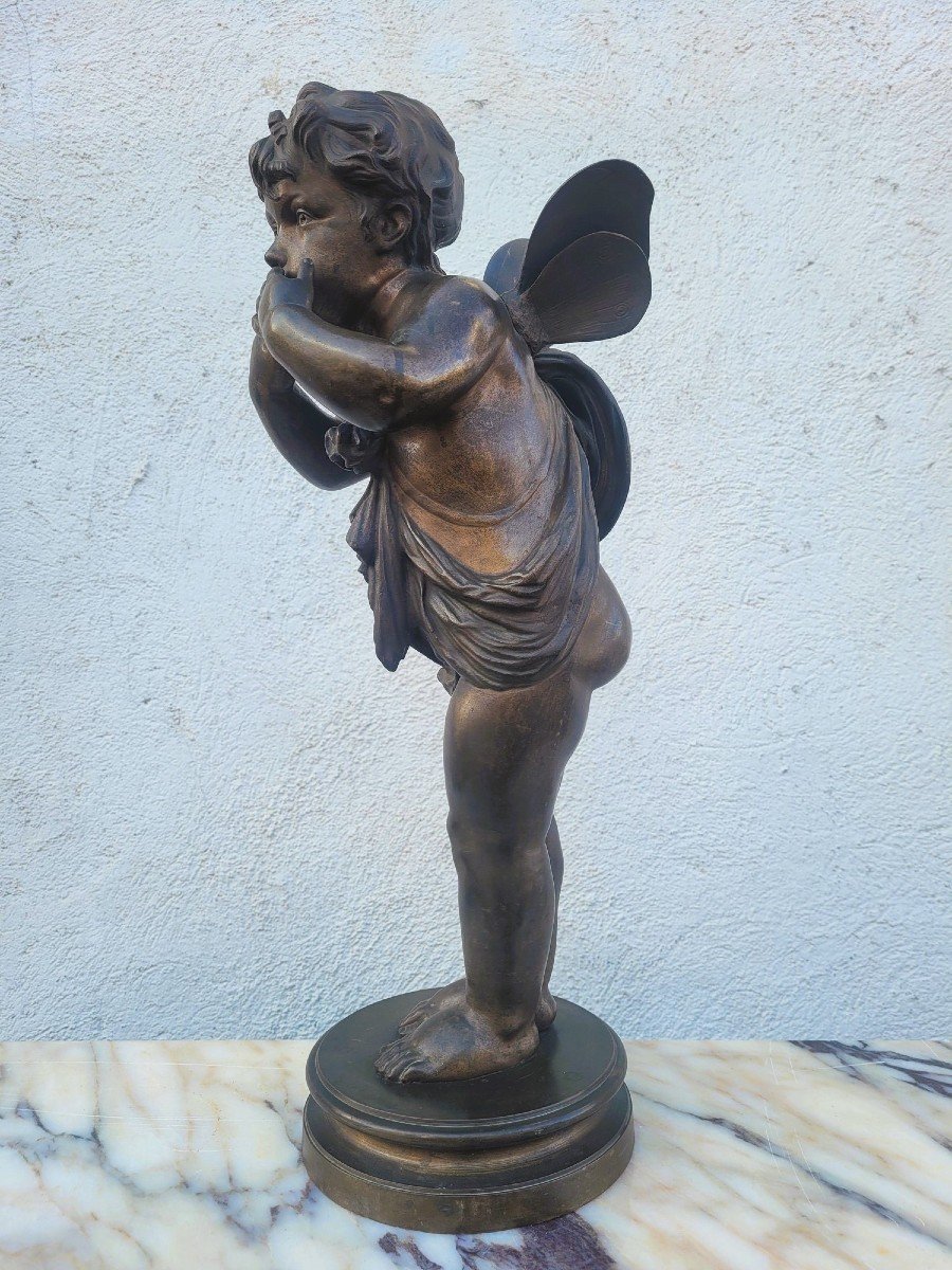 Bronze d'Un Putto Ailé Sur Pied, fin XIXème Siècle début XXème siècle-photo-2