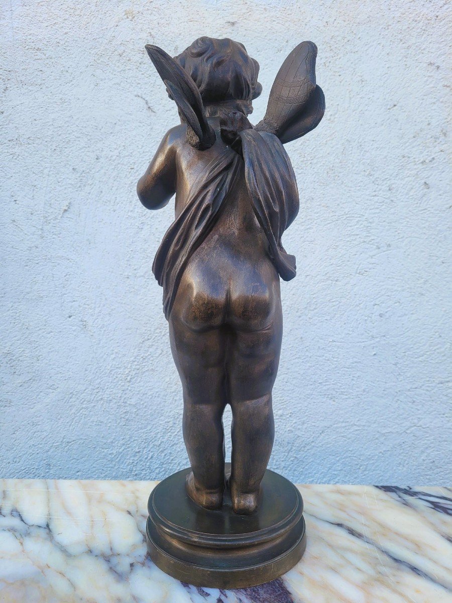 Bronze d'Un Putto Ailé Sur Pied, fin XIXème Siècle début XXème siècle-photo-3