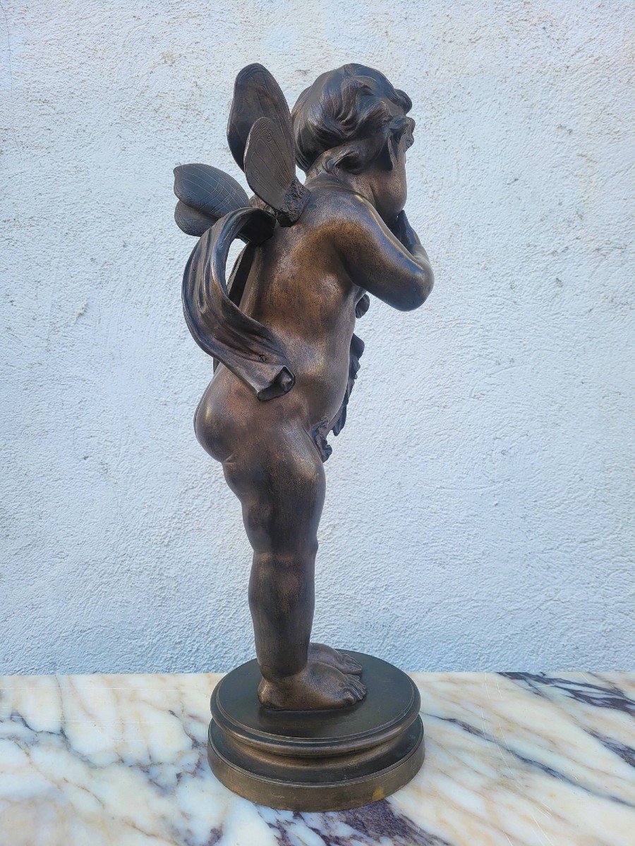 Bronze d'Un Putto Ailé Sur Pied, fin XIXème Siècle début XXème siècle-photo-4