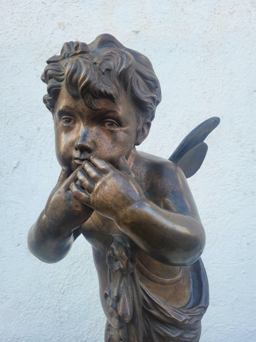 Bronze d'Un Putto Ailé Sur Pied, fin XIXème Siècle début XXème siècle-photo-1