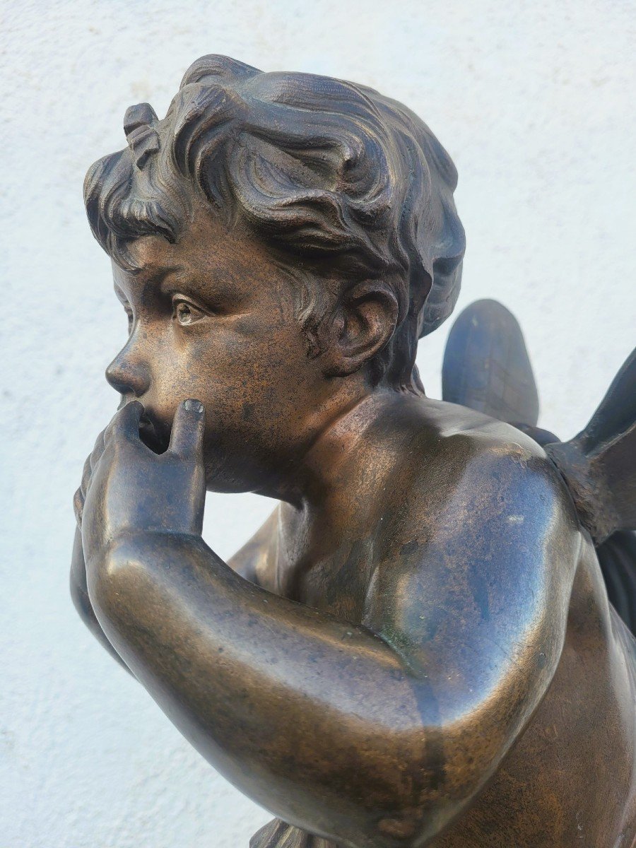 Bronze d'Un Putto Ailé Sur Pied, fin XIXème Siècle début XXème siècle-photo-2