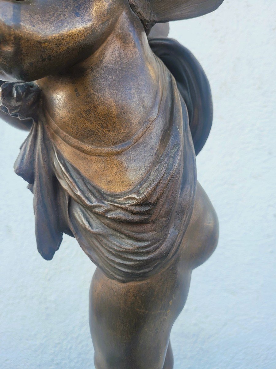 Bronze d'Un Putto Ailé Sur Pied, fin XIXème Siècle début XXème siècle-photo-3