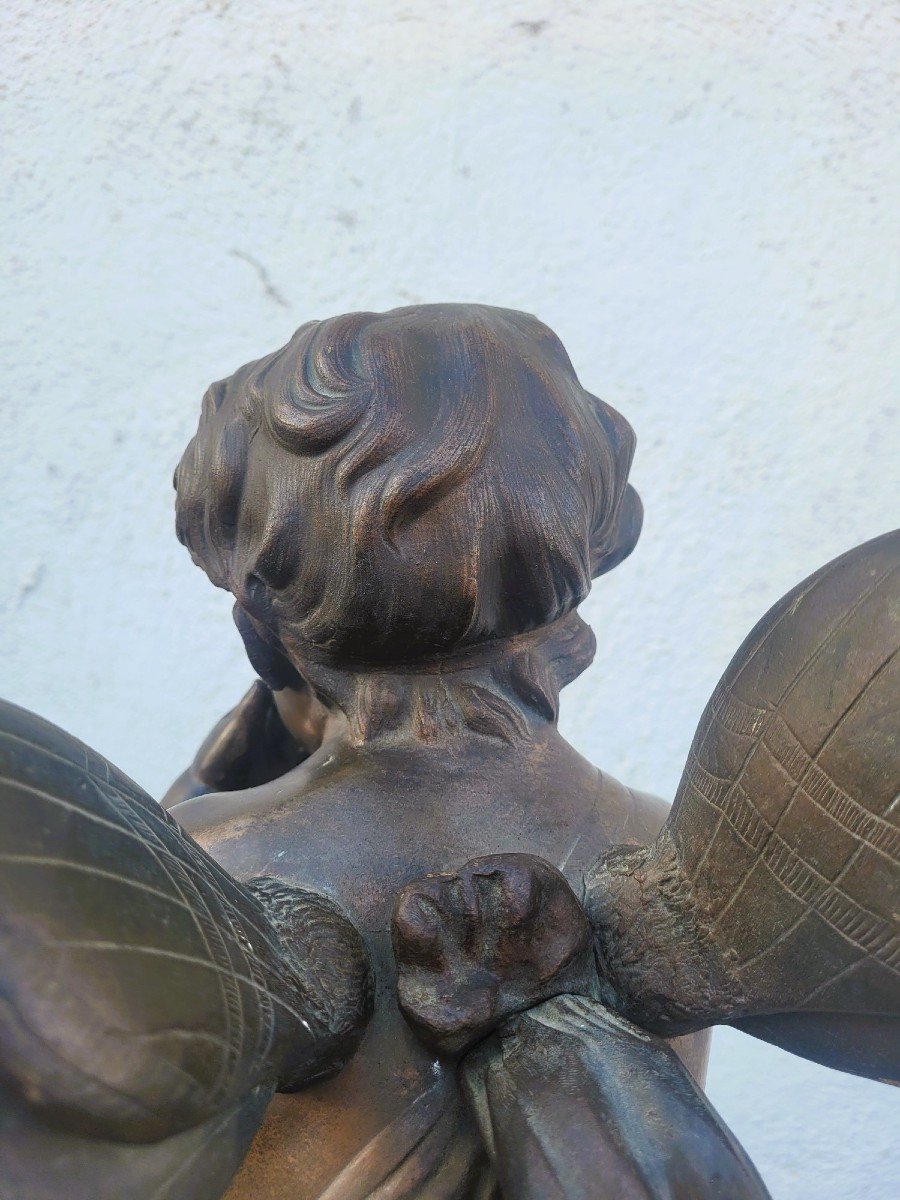 Bronze d'Un Putto Ailé Sur Pied, fin XIXème Siècle début XXème siècle-photo-4