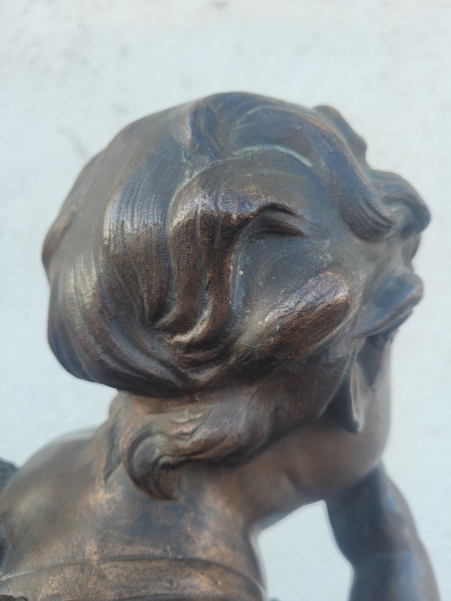 Bronze d'Un Putto Ailé Sur Pied, fin XIXème Siècle début XXème siècle-photo-6