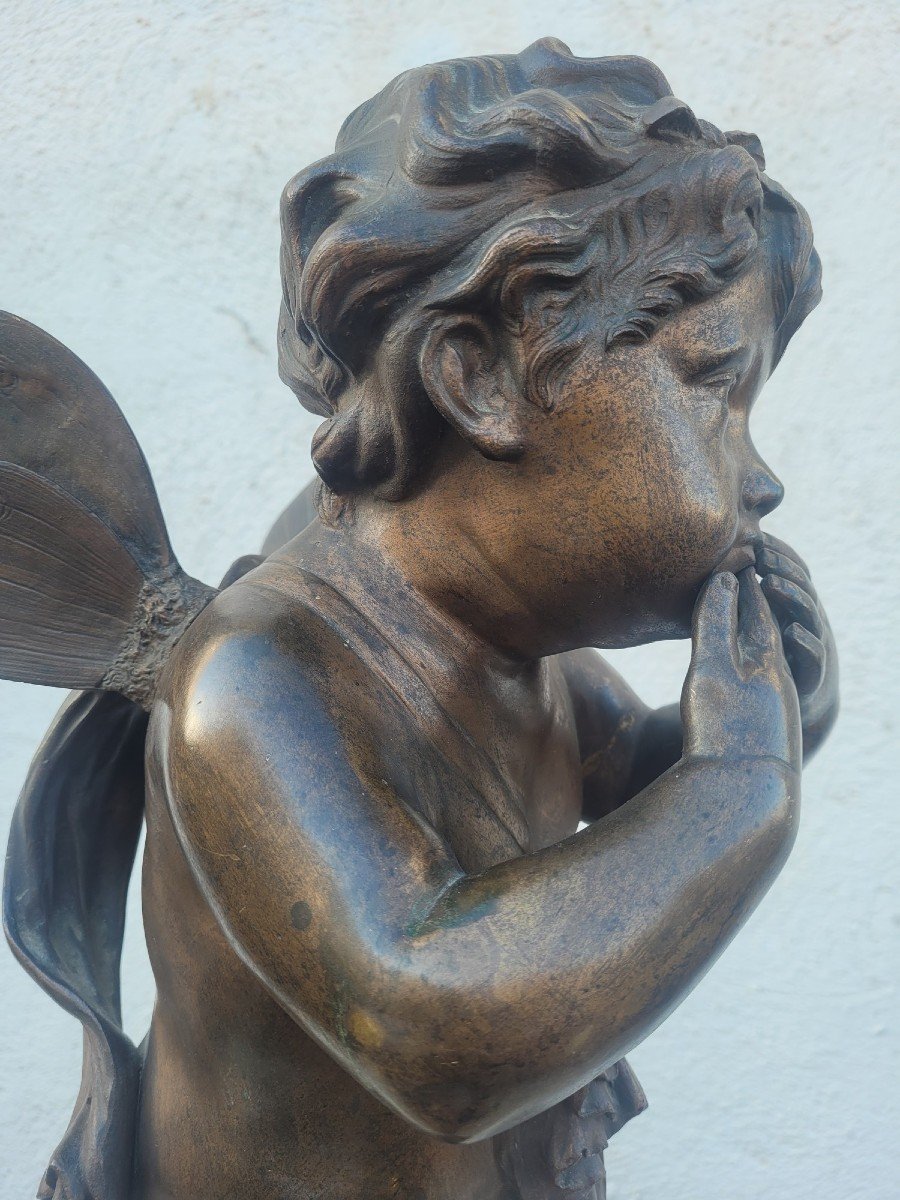 Bronze d'Un Putto Ailé Sur Pied, fin XIXème Siècle début XXème siècle-photo-7