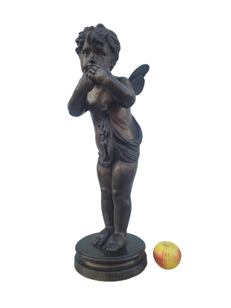 Bronze d'Un Putto Ailé Sur Pied, fin XIXème Siècle début XXème siècle