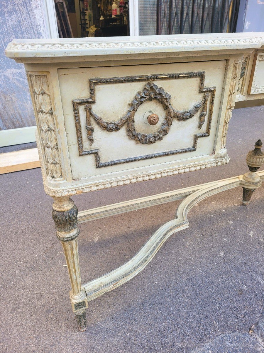 Lacquered Wood Dressing Table And Mirror In Louis XVI Style, Early 20th Century-photo-2