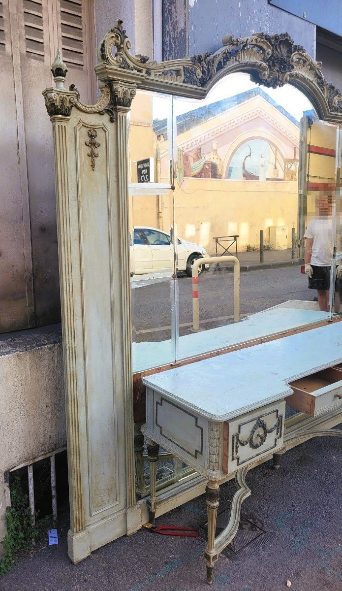 Lacquered Wood Dressing Table And Mirror In Louis XVI Style, Early 20th Century-photo-4