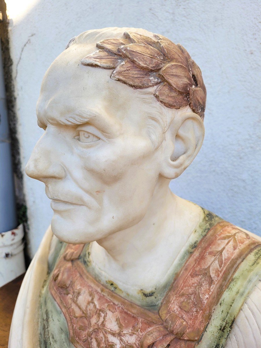 Bust Of Caesar - Roman Emperor In Marble, Signed Ph Garbeille, 19th Century-photo-1