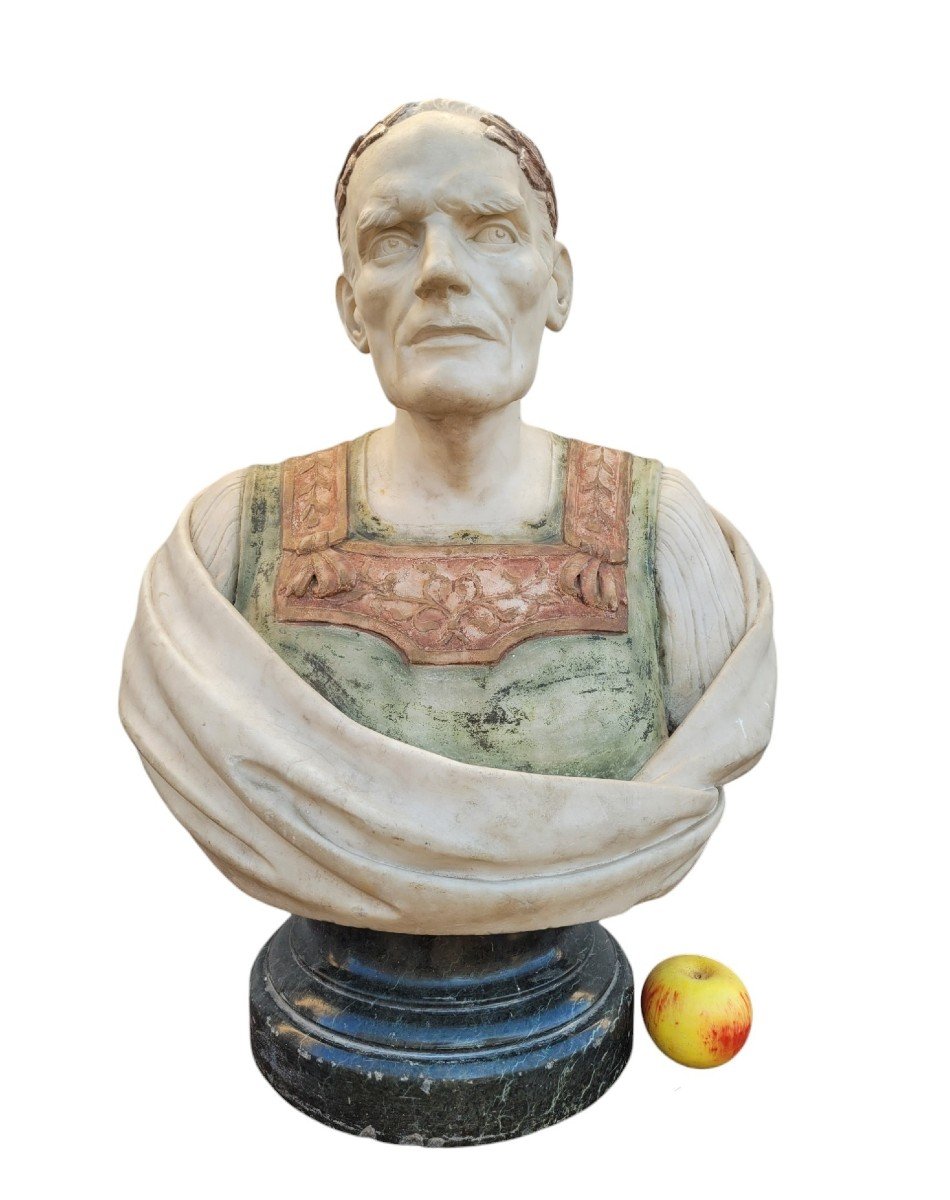 Bust Of Caesar - Roman Emperor In Marble, Signed Ph Garbeille, 19th Century