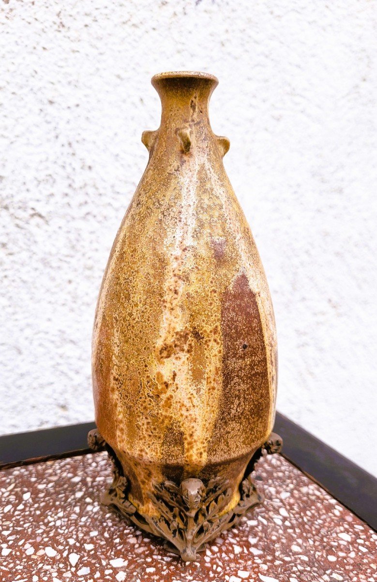 C Greber, Vase En Grès Flammé, Art  Nouveau, début XXème Siècle-photo-3