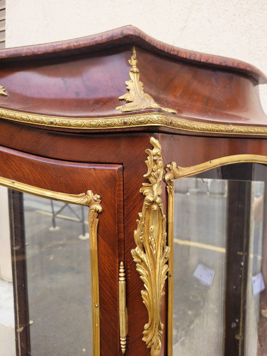 Curved Vitrine In Marquetry And Bronze, Napoleon III, 19th Century-photo-2