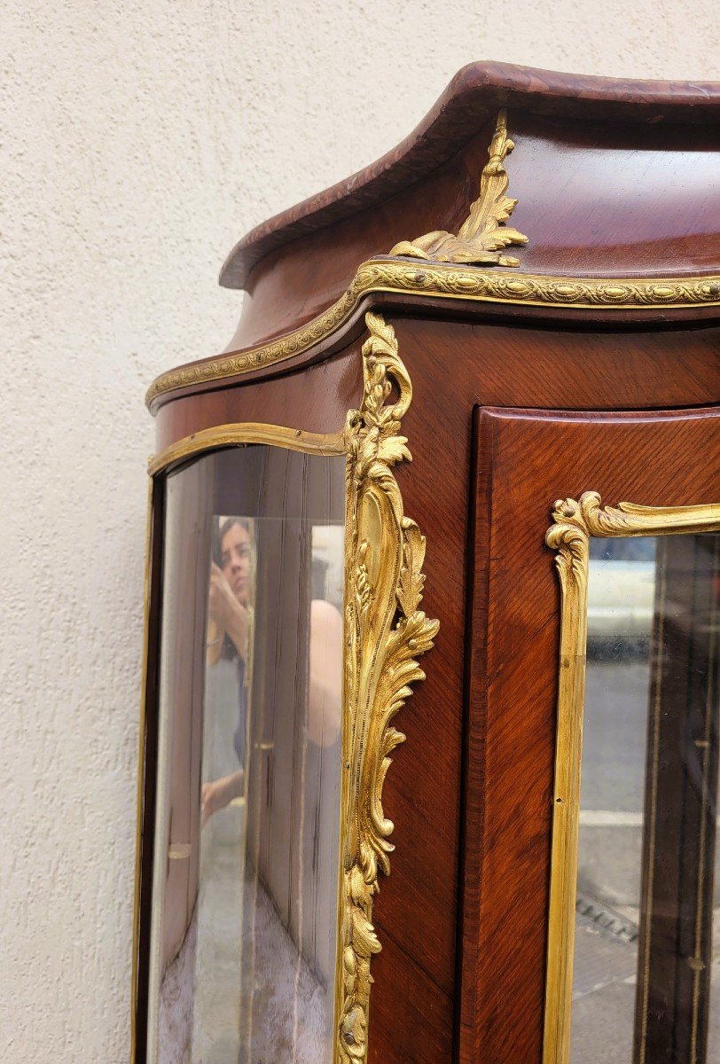 Curved Vitrine In Marquetry And Bronze, Napoleon III, 19th Century-photo-4