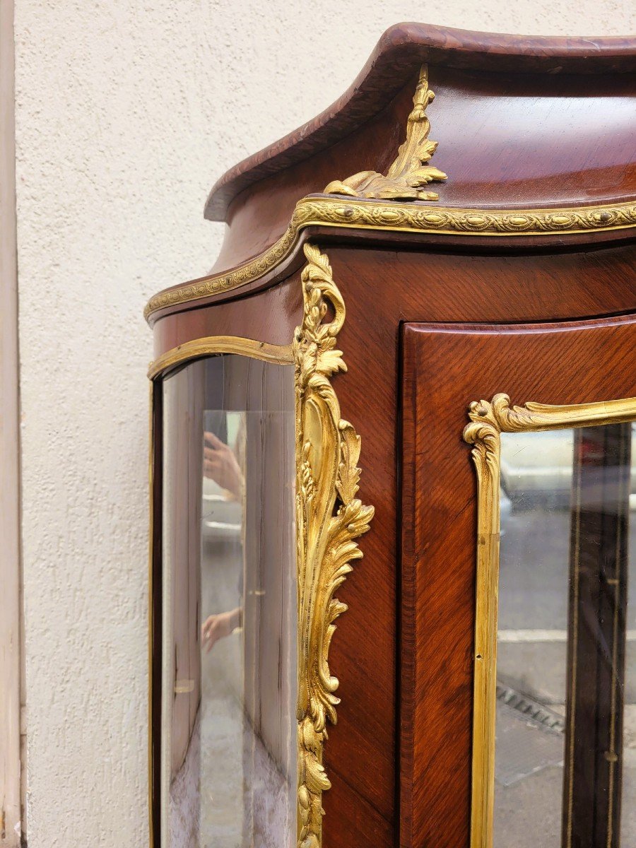 Curved Vitrine In Marquetry And Bronze, Napoleon III, 19th Century-photo-1