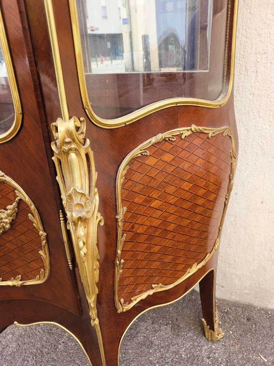 Curved Vitrine In Marquetry And Bronze, Napoleon III, 19th Century-photo-4