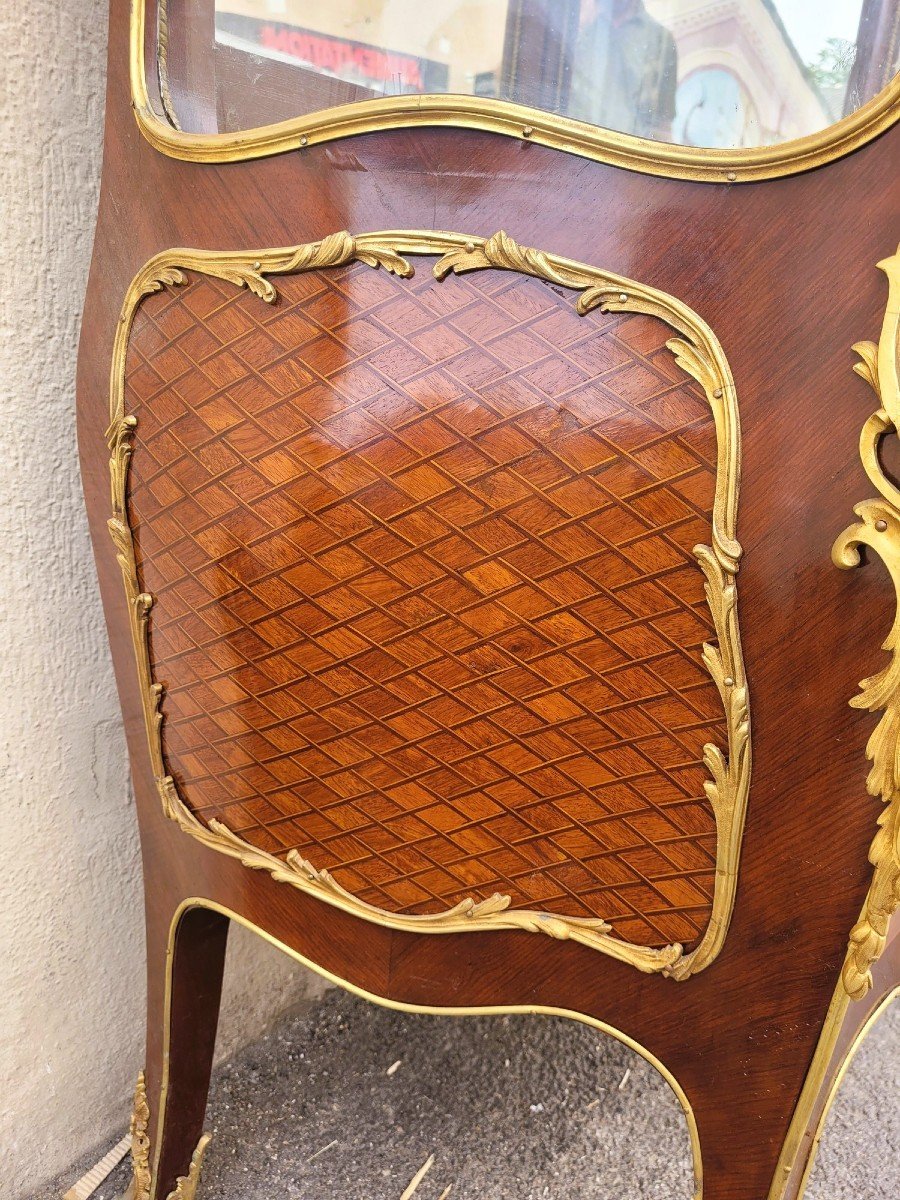 Curved Vitrine In Marquetry And Bronze, Napoleon III, 19th Century-photo-5