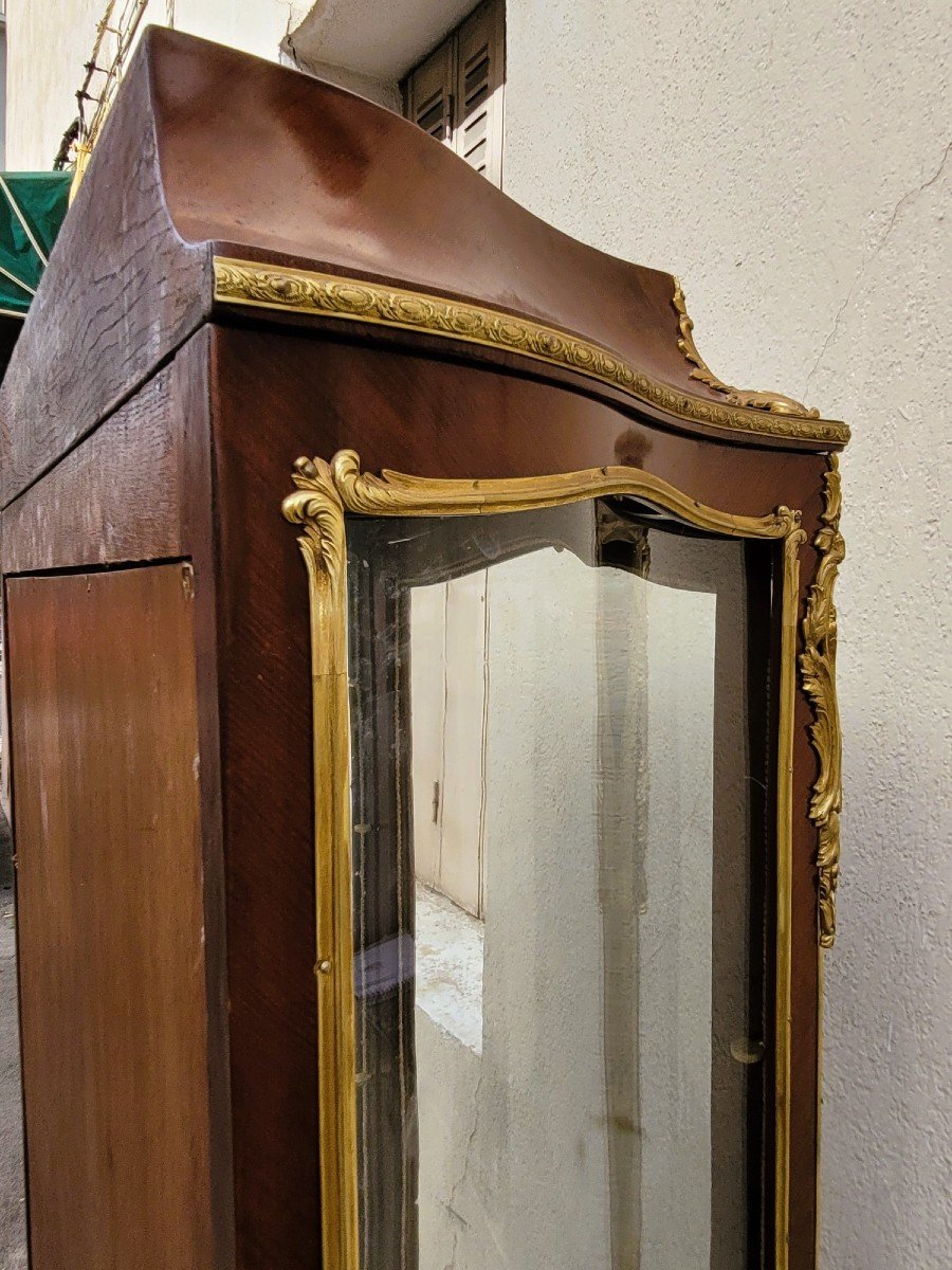 Curved Vitrine In Marquetry And Bronze, Napoleon III, 19th Century-photo-6