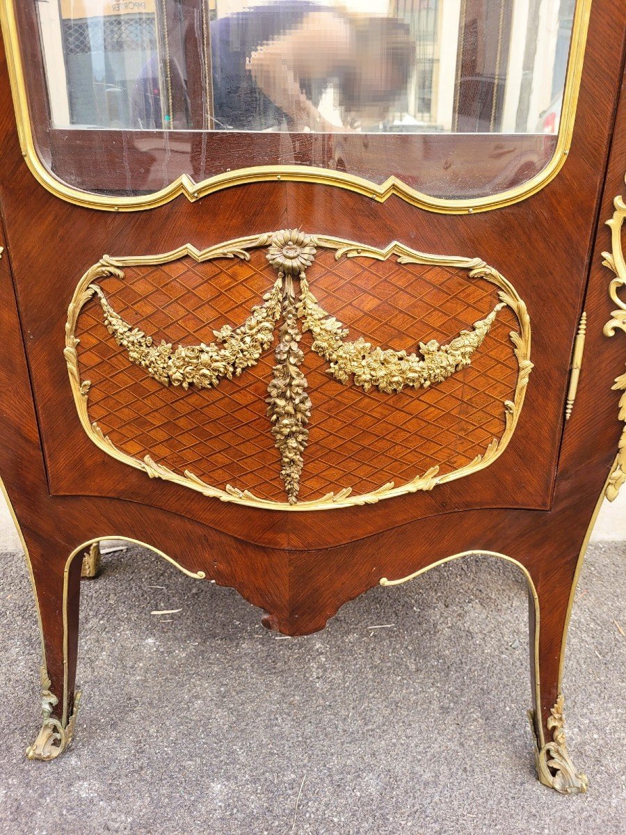 Curved Vitrine In Marquetry And Bronze, Napoleon III, 19th Century-photo-2