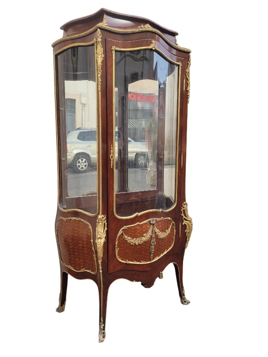 Curved Vitrine In Marquetry And Bronze, Napoleon III, 19th Century-photo-7