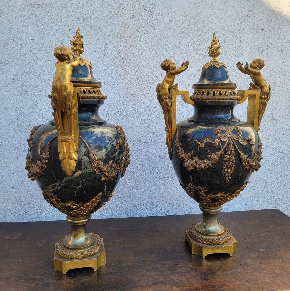 Paire De Grandes Cassolettes En Bronze Et Marbre, Napoléon III, XIXème Siècle-photo-6