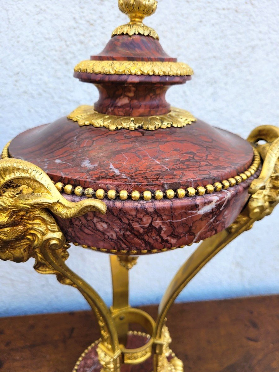 Pair Of Red Marble And Bronze Cassolettes, 19th Century-photo-5