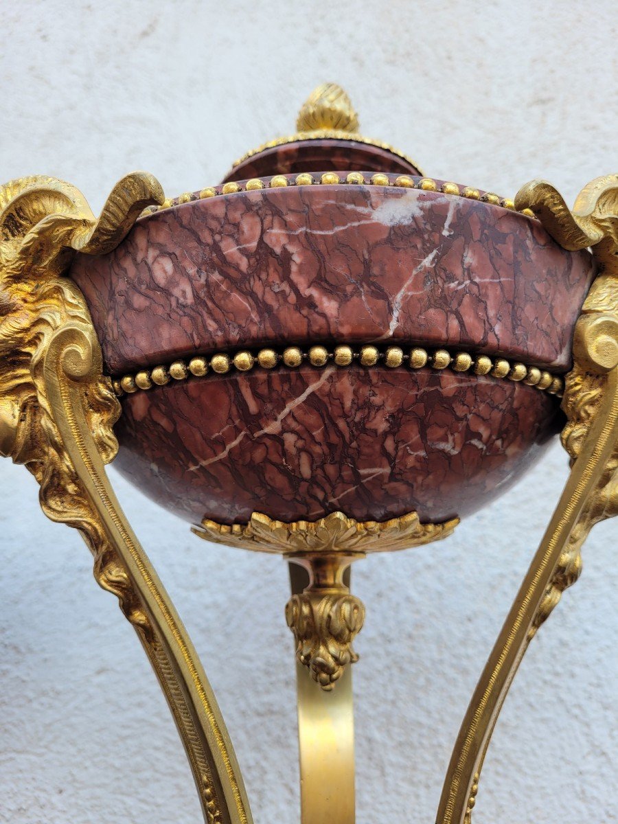 Pair Of Red Marble And Bronze Cassolettes, 19th Century-photo-6