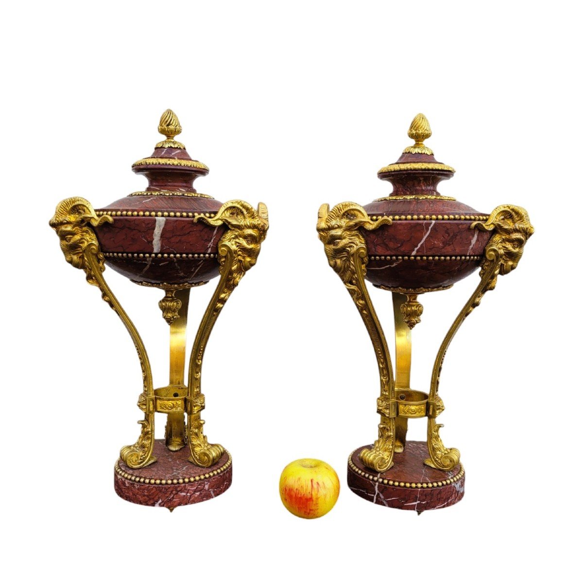 Pair Of Red Marble And Bronze Cassolettes, 19th Century