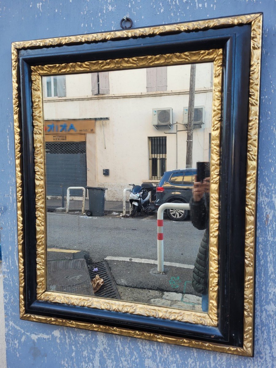 Blackened And Gilded Wooden Mirror, 17th Century-photo-3