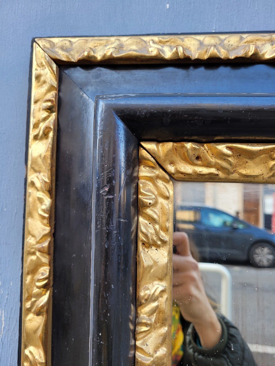 Blackened And Gilded Wooden Mirror, 17th Century-photo-2