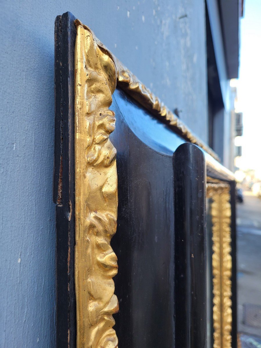 Blackened And Gilded Wooden Mirror, 17th Century-photo-5