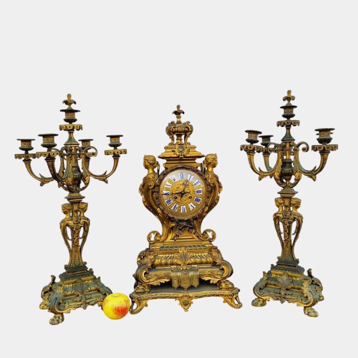 3 Piece Gilt Bronze Trim, Napoleon III, 19th Century