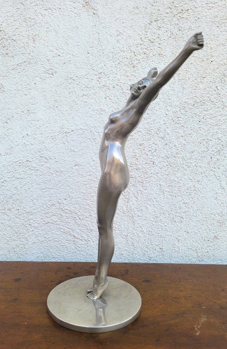 Le Réveil, d'Après Dh Chiparus, Bronze Argenté, Art Déco, XXème Siècle-photo-2