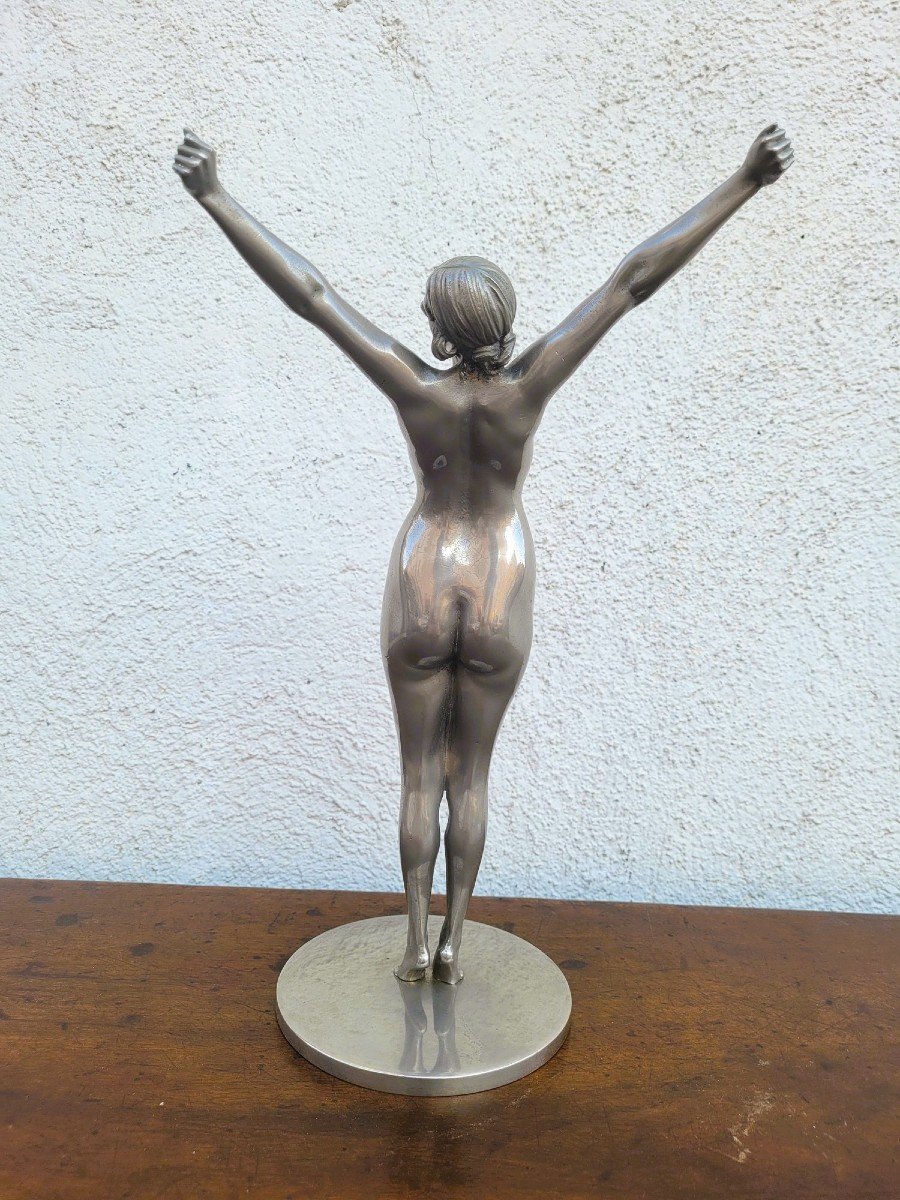 Le Réveil, d'Après Dh Chiparus, Bronze Argenté, Art Déco, XXème Siècle-photo-3