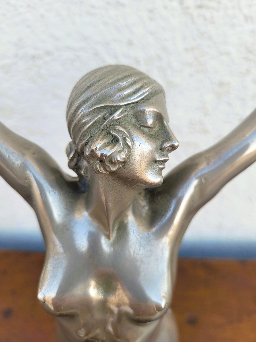 Le Réveil, d'Après Dh Chiparus, Bronze Argenté, Art Déco, XXème Siècle-photo-1