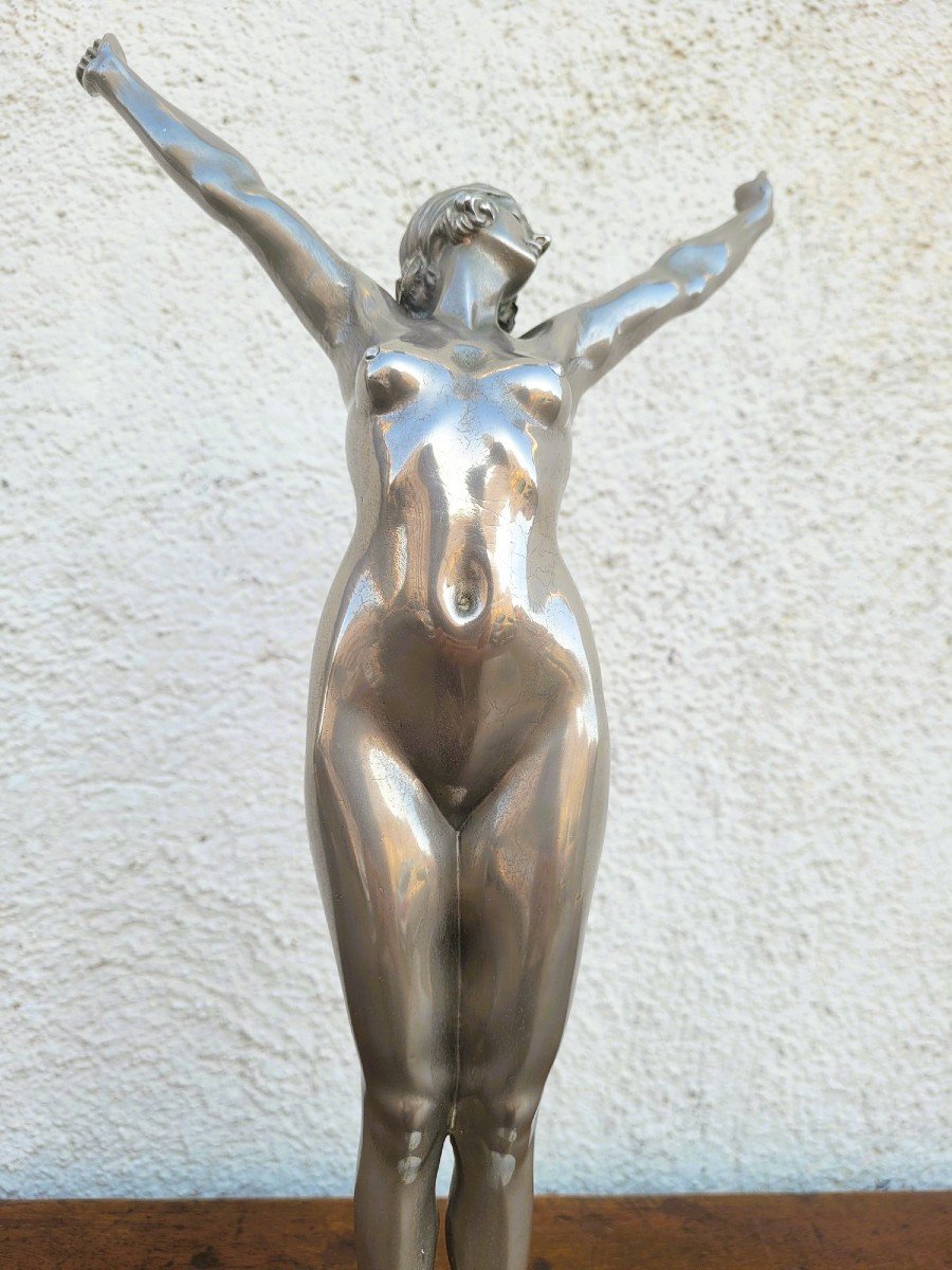 Le Réveil, d'Après Dh Chiparus, Bronze Argenté, Art Déco, XXème Siècle-photo-2