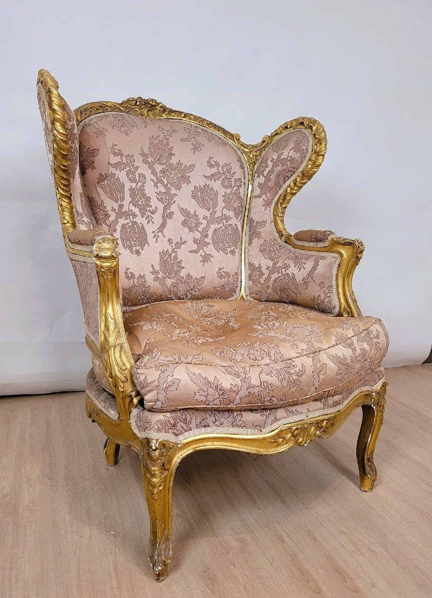 Bergère En Bois Doré De Style Louis XV, XIXème Siècle-photo-2