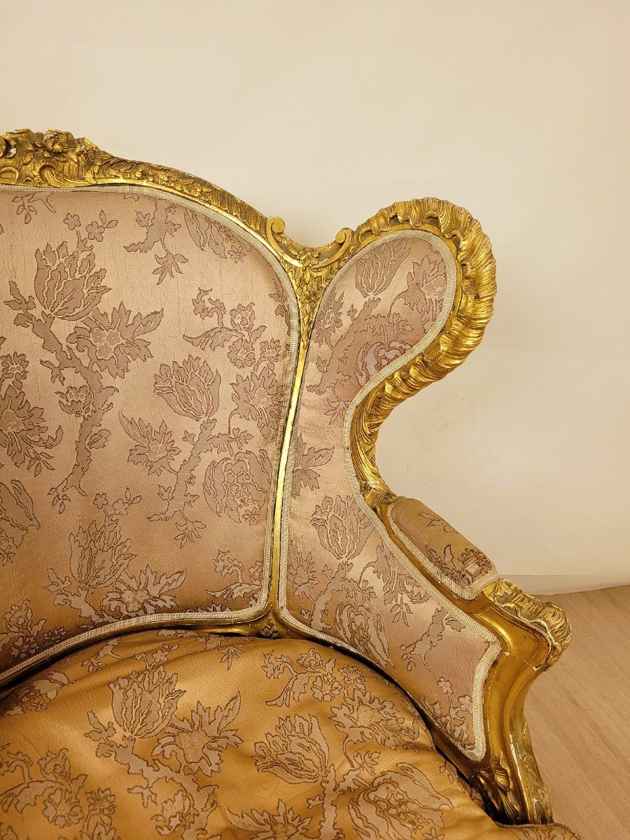 Bergère En Bois Doré De Style Louis XV, XIXème Siècle-photo-3