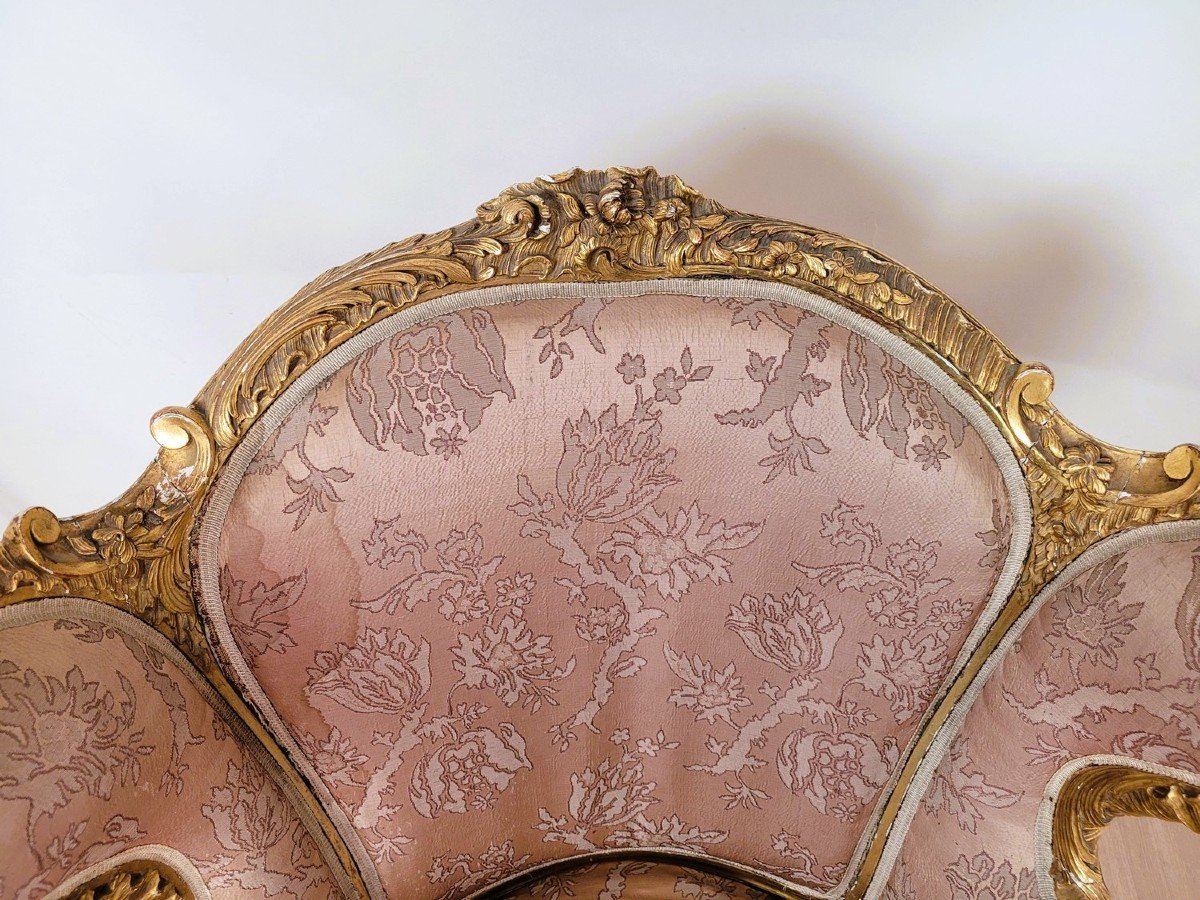 Bergère En Bois Doré De Style Louis XV, XIXème Siècle-photo-4