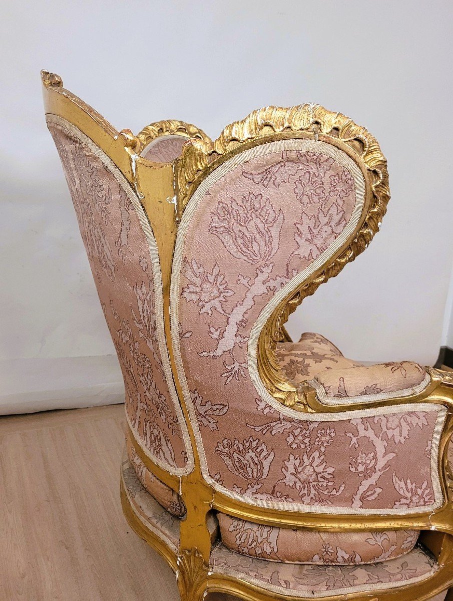 Bergère En Bois Doré De Style Louis XV, XIXème Siècle-photo-5