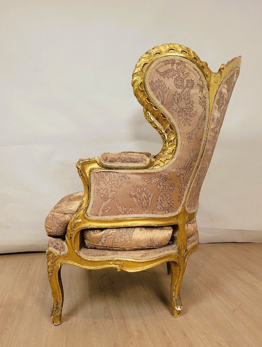 Bergère En Bois Doré De Style Louis XV, XIXème Siècle-photo-7