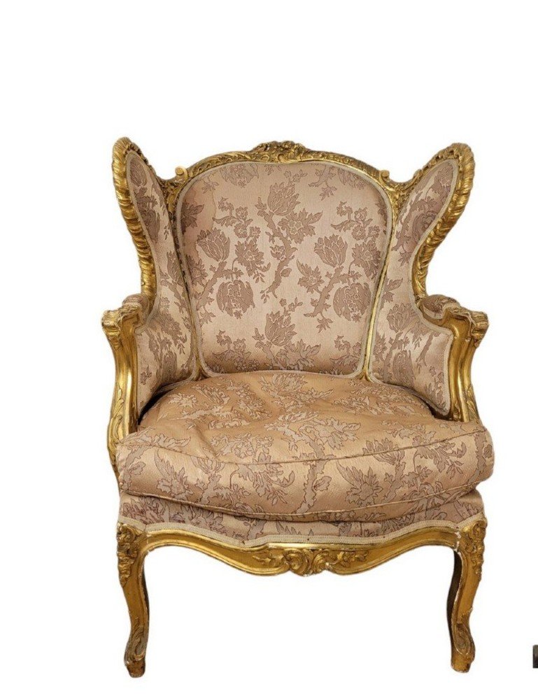 Bergère En Bois Doré De Style Louis XV, XIXème Siècle