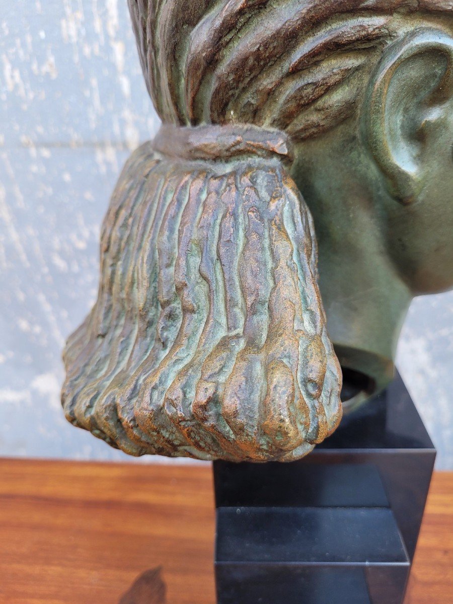 M Bouraine, Head Of A Young Woman, Bronze, Art Deco, 20th Century-photo-6