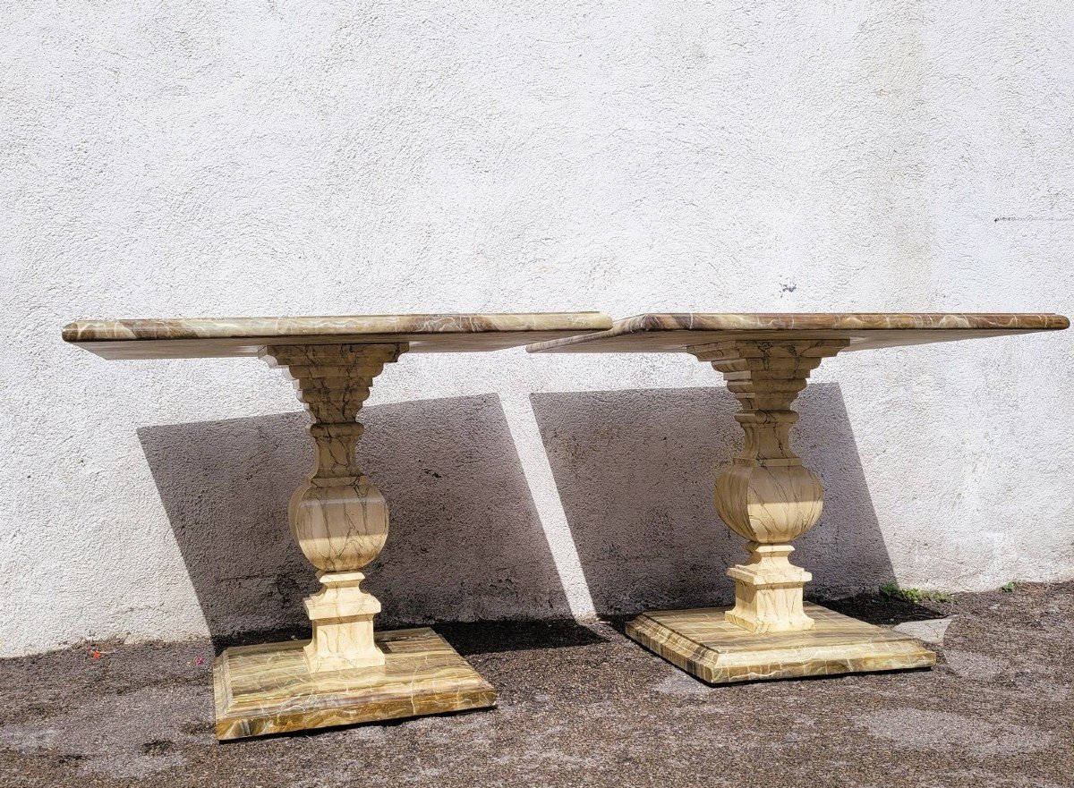 2 Painted Faux Marble Side Tables Or Sofa Ends, 20th Century-photo-2