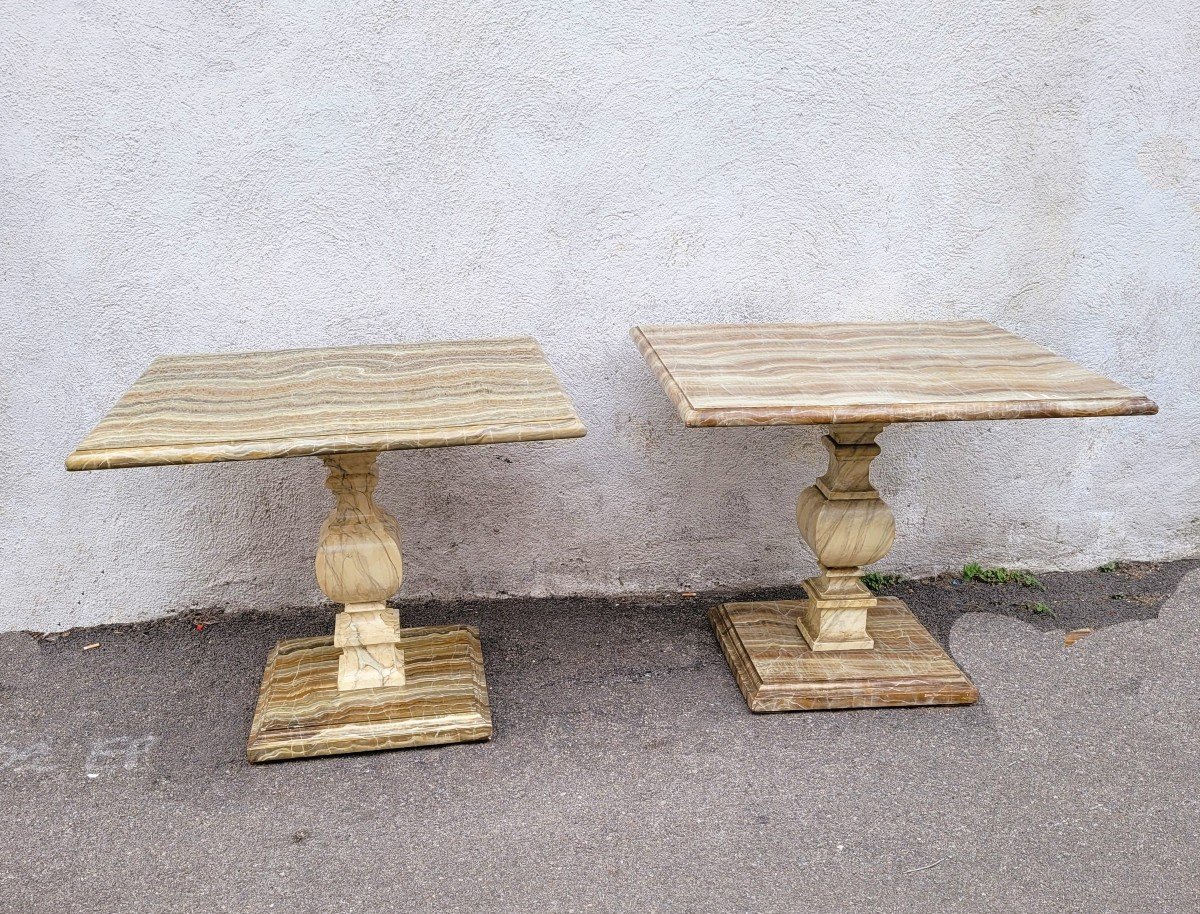 2 Painted Faux Marble Side Tables Or Sofa Ends, 20th Century-photo-1