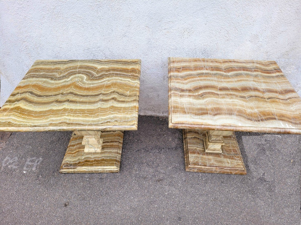 2 Painted Faux Marble Side Tables Or Sofa Ends, 20th Century-photo-2